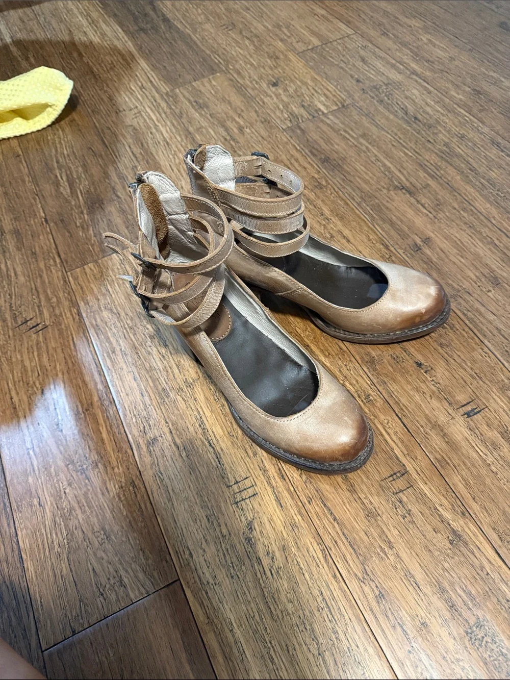freebird Tan Leather Ankle-Strap Wedge